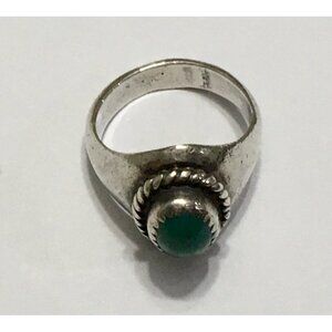 Vintage Sterling Silver Green Turquoise Ring Rope Detail - Size 5 3/4